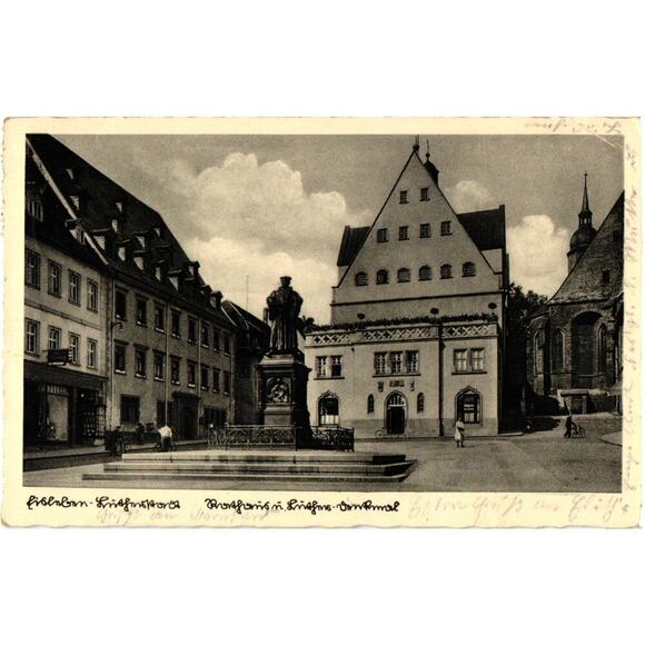Market Square Monument Martin Luther Town Hall Luther Eisleben Germany Postcard - Picture 1 of 2